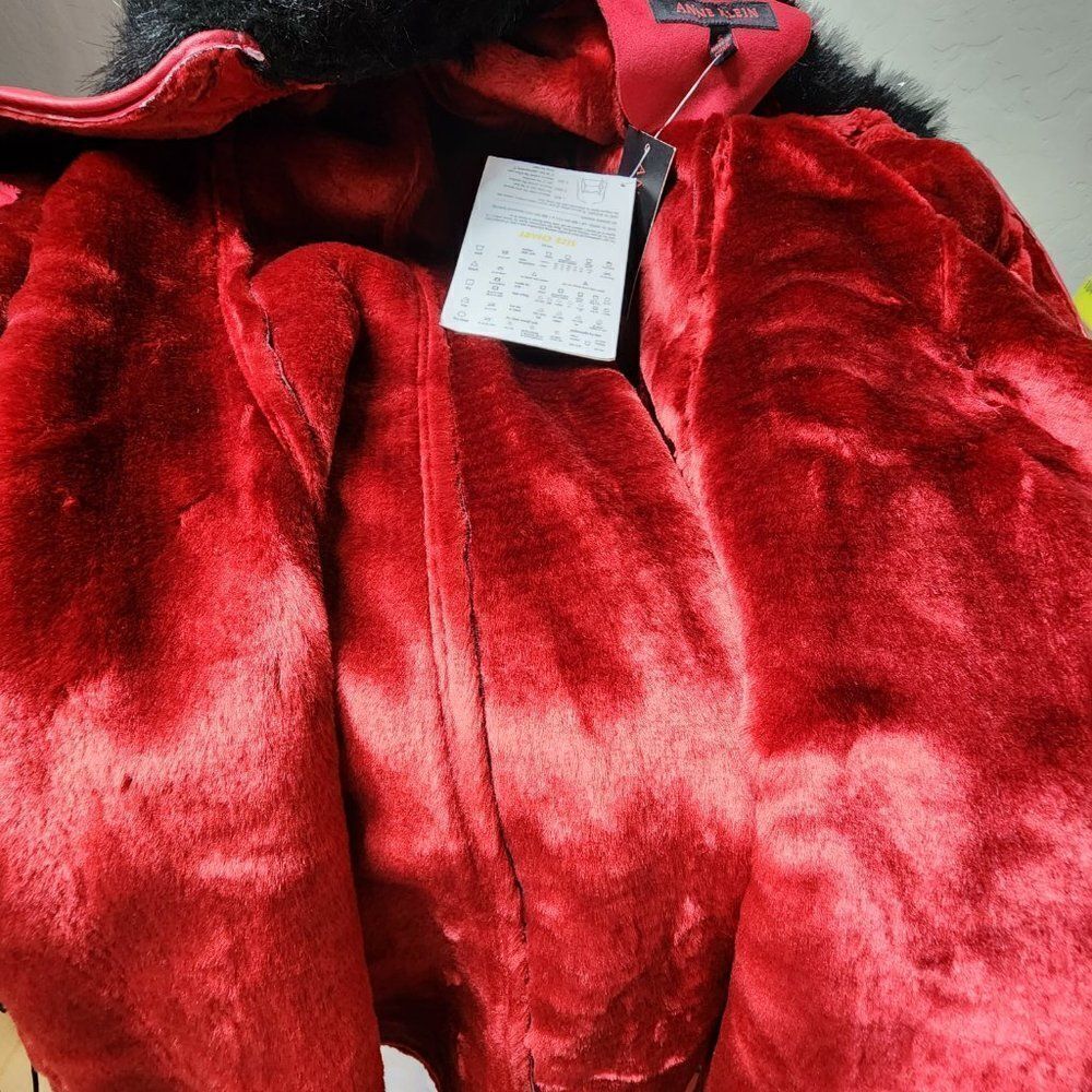Anne Klein Red Faux Fur Lined Coat with Faux Fur Collar, Women's Small NWT - Picture 7 of 10